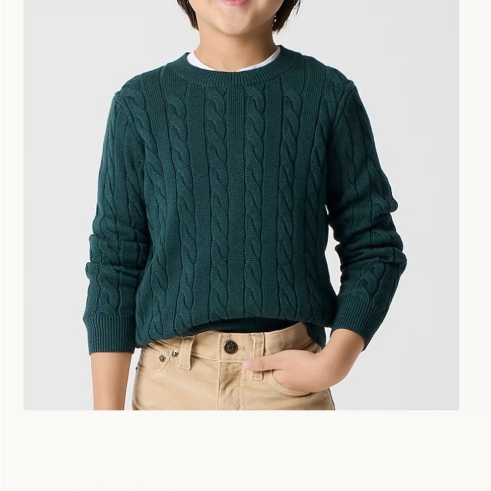 J crew Crewcuts Boys Dark Green old Forest Cable Knit Sweater M 8-9